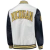 Michigan wolverines the legend whitenavy satin varsity jacket