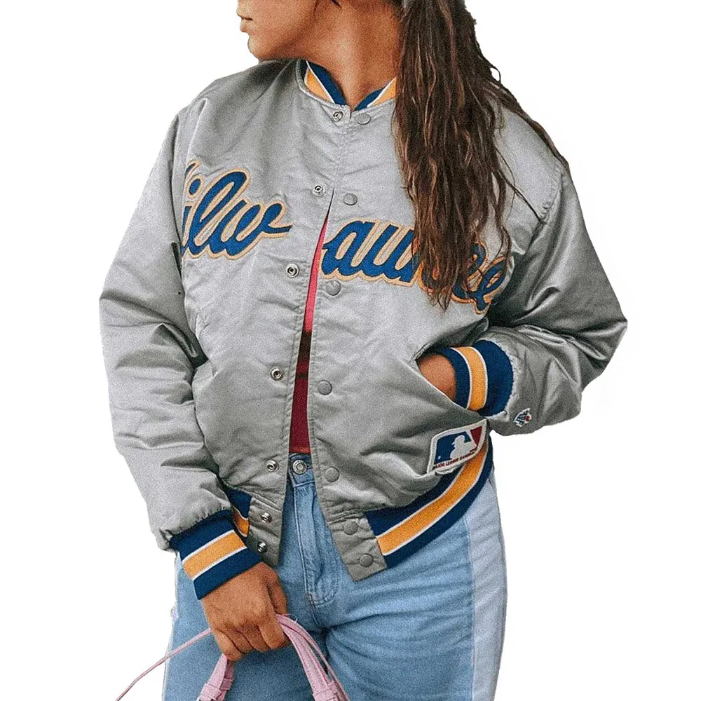 Milwaukee brewers grey full snap jacket