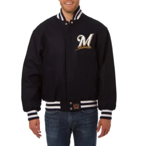 Milwaukee brewers handcrafted logo wool jacket navy 1
