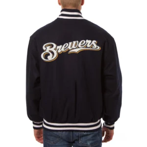 Milwaukee brewers handcrafted logo wool jacket navy 2
