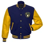 Milwaukee Brewers Letterman Blue Wool/Leather Jacket