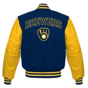 Milwaukee brewers letterman wool leather varsity jacket blueyellow 2 1