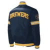 Milwaukee brewers midfield full snap satin varsity jacket navy 2