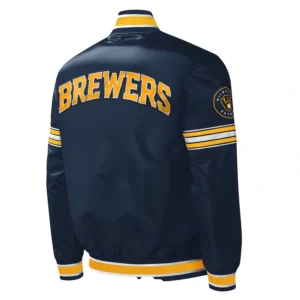 Milwaukee brewers midfield full snap satin varsity jacket navy 2