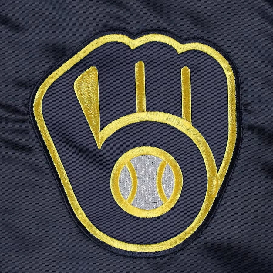 Milwaukee brewers midfield full snap satin varsity jacket navy 3