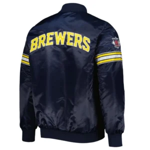 Milwaukee brewers pick roll full snap satin varsity jacket navy 1