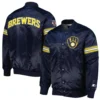 Milwaukee brewers pick roll full snap satin varsity jacket navy 3