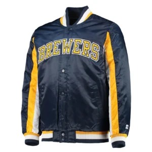 Milwaukee brewers the ace satin varsity jacket navy 1