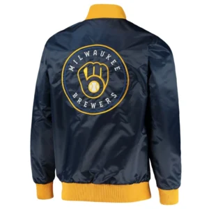 Milwaukee brewers the ambassador satin varsity jacket navy 1