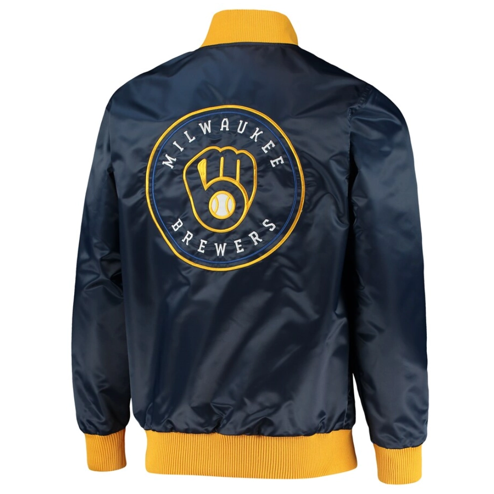 Milwaukee brewers the ambassador satin varsity jacket navy 1
