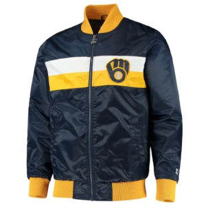 Milwaukee brewers the ambassador satin varsity jacket navy 2