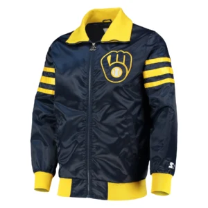 Milwaukee brewers the captain ii satin varsity jacket navy 1