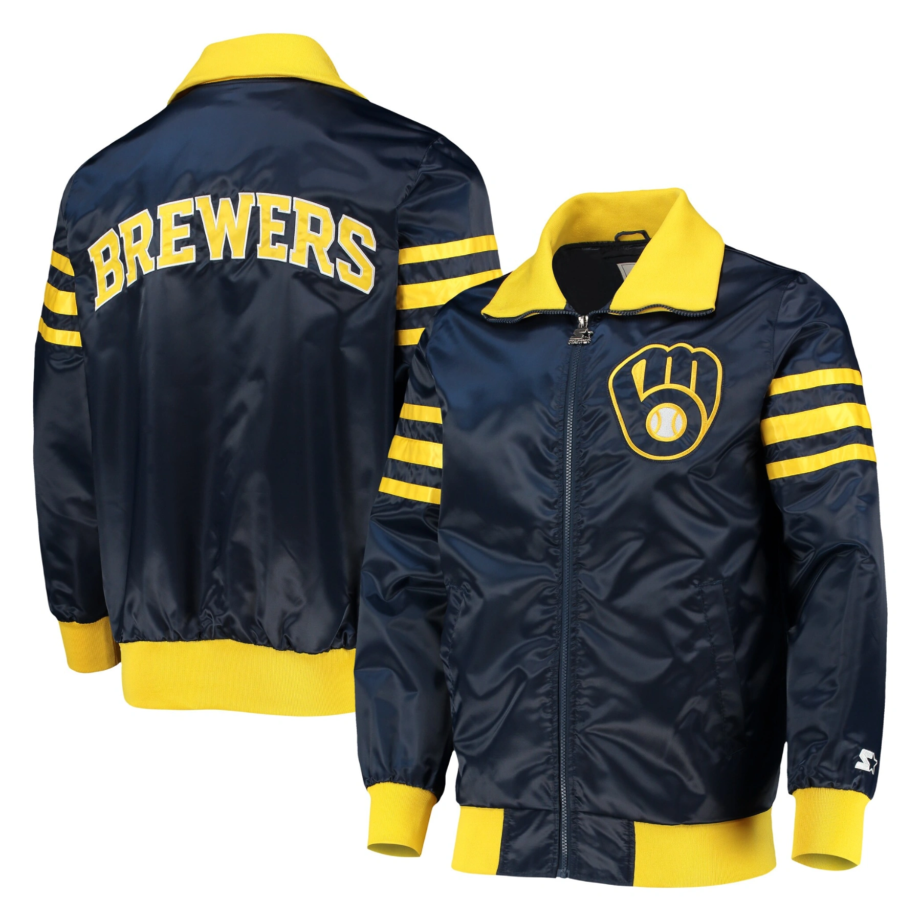 Milwaukee brewers the captain ii satin varsity jacket navy 4