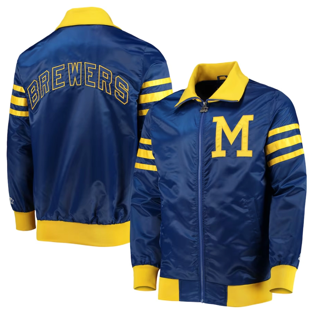 Milwaukee brewers the captain iii satin varsity jacket blue 3