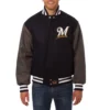 Milwaukee brewers two tone handcrafted logo wool jacket black gray 1