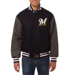 Milwaukee Brewers Two Tone Black/Gray Wool Jacket