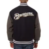 Milwaukee brewers two tone handcrafted logo wool jacket black gray 2