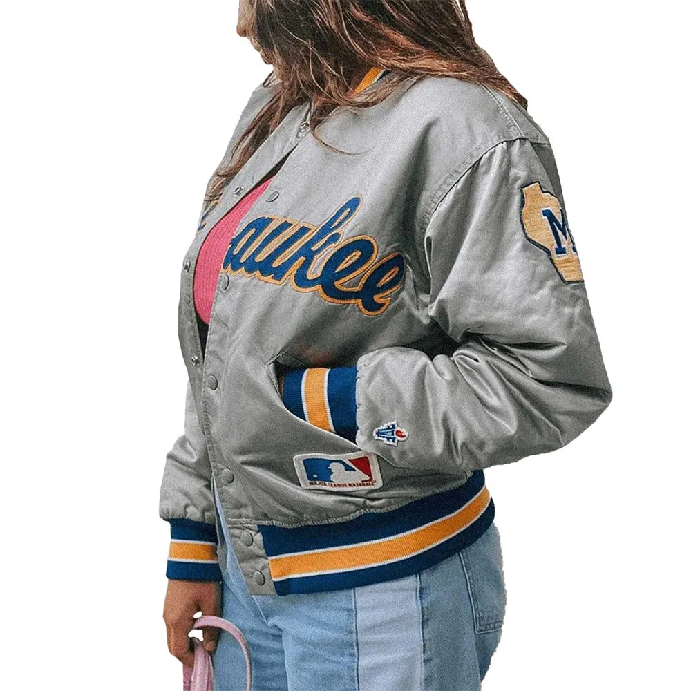 Milwaukee brewers vintage gray satin jacket