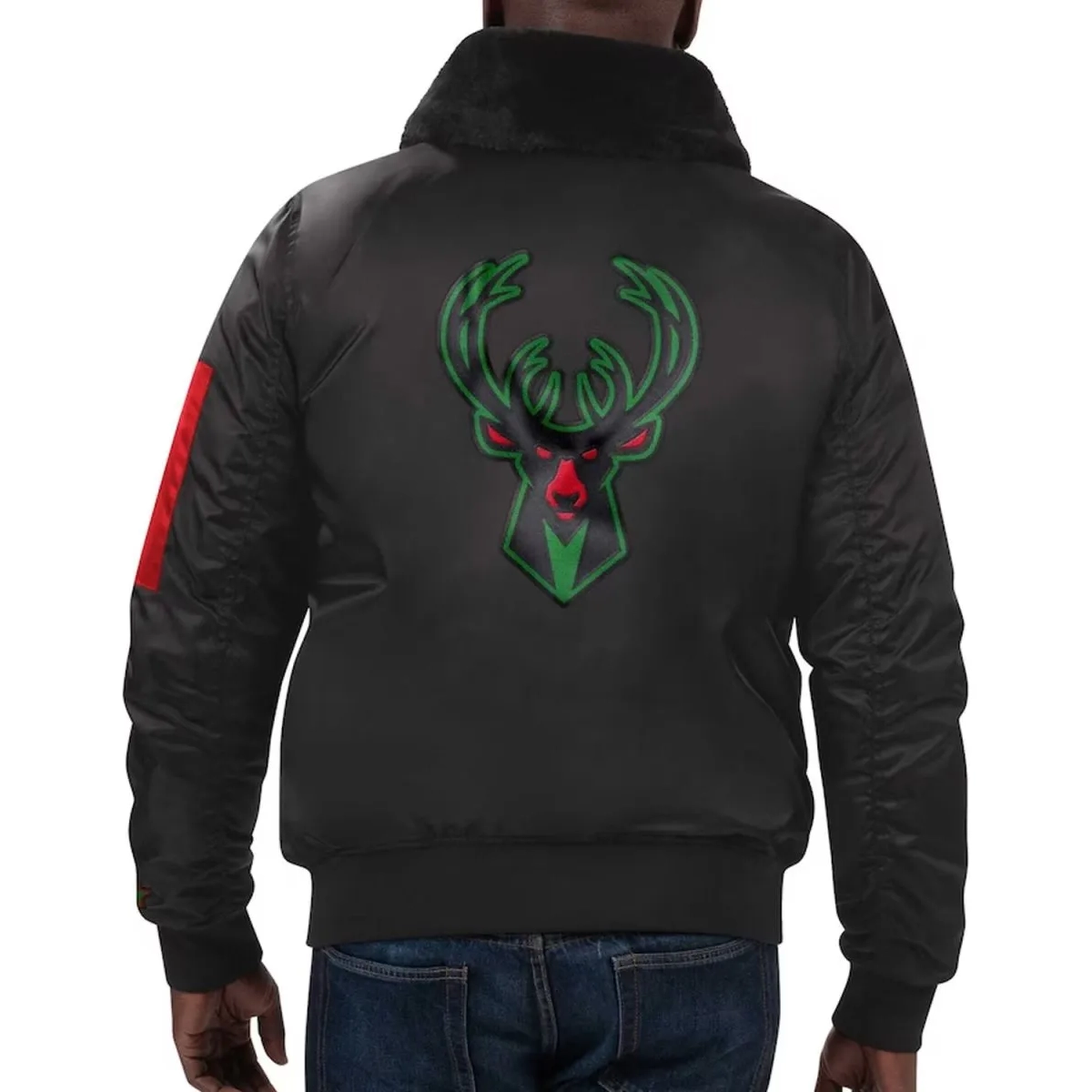 Milwaukee bucks black history month satin shearling jacket