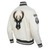 Milwaukee bucks full snap satin cream jacket