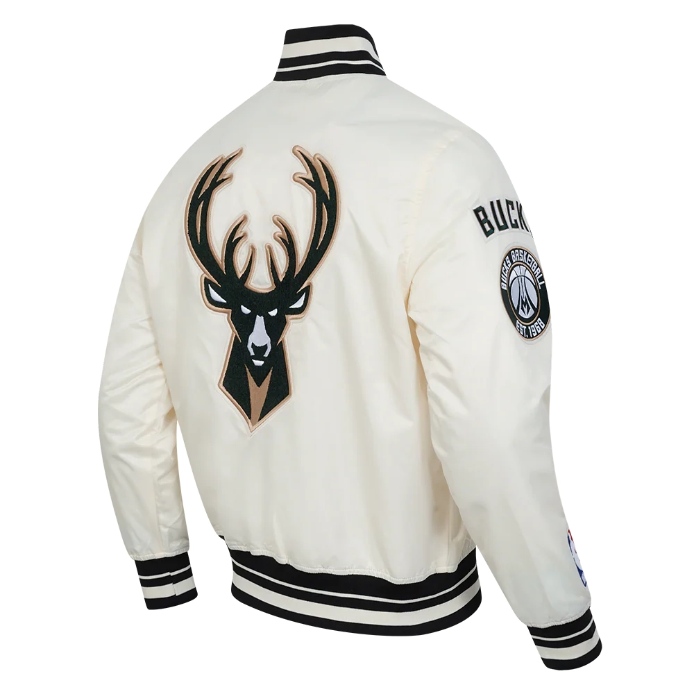 Milwaukee bucks full snap satin cream jacket