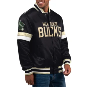 Milwaukee bucks home game satin varsity jacket black 1