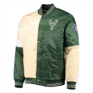 Milwaukee bucks leader satin varsity jacket creamgreen 2