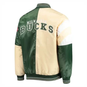 Milwaukee bucks leader satin varsity jacket creamgreen 3