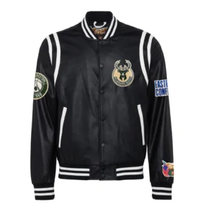Milwaukee bucks leather varsity jacket black 1