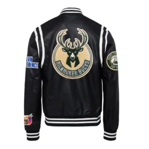 Milwaukee bucks leather varsity jacket black 2