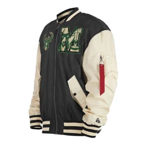 Milwaukee bucks ma 1 full zip black satin jacket