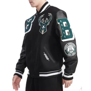Milwaukee bucks mashup rib wool leather varsity jacket black 1