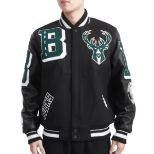 Milwaukee bucks mashup wool leather varsity jacket black 3