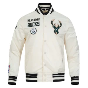 Milwaukee bucks retro classic full snap satin cream jacket