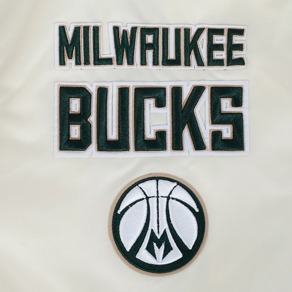 Milwaukee bucks retro classic full snap satin cream patch jacket