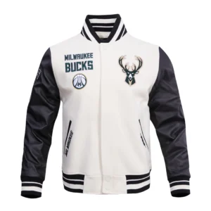 Milwaukee bucks retro classic wool leather varsity jacket white black 1