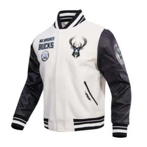 Milwaukee bucks retro classic wool leather varsity jacket white black 2