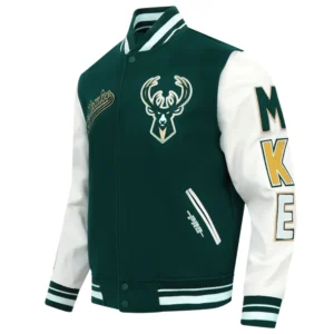 Milwaukee bucks script tail wool leather varsity jacket green white 4