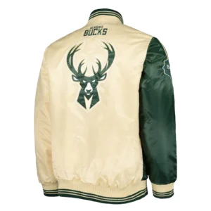 Milwaukee bucks starter fast break satin varsity jacket green cream 2