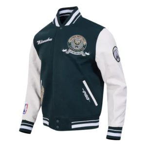 Milwaukee bucks team badge green white varsity jacket