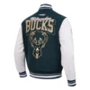 Milwaukee bucks team badge wool and leather jacket