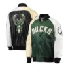 Milwaukee bucks tricolor remix satin bomber jacket
