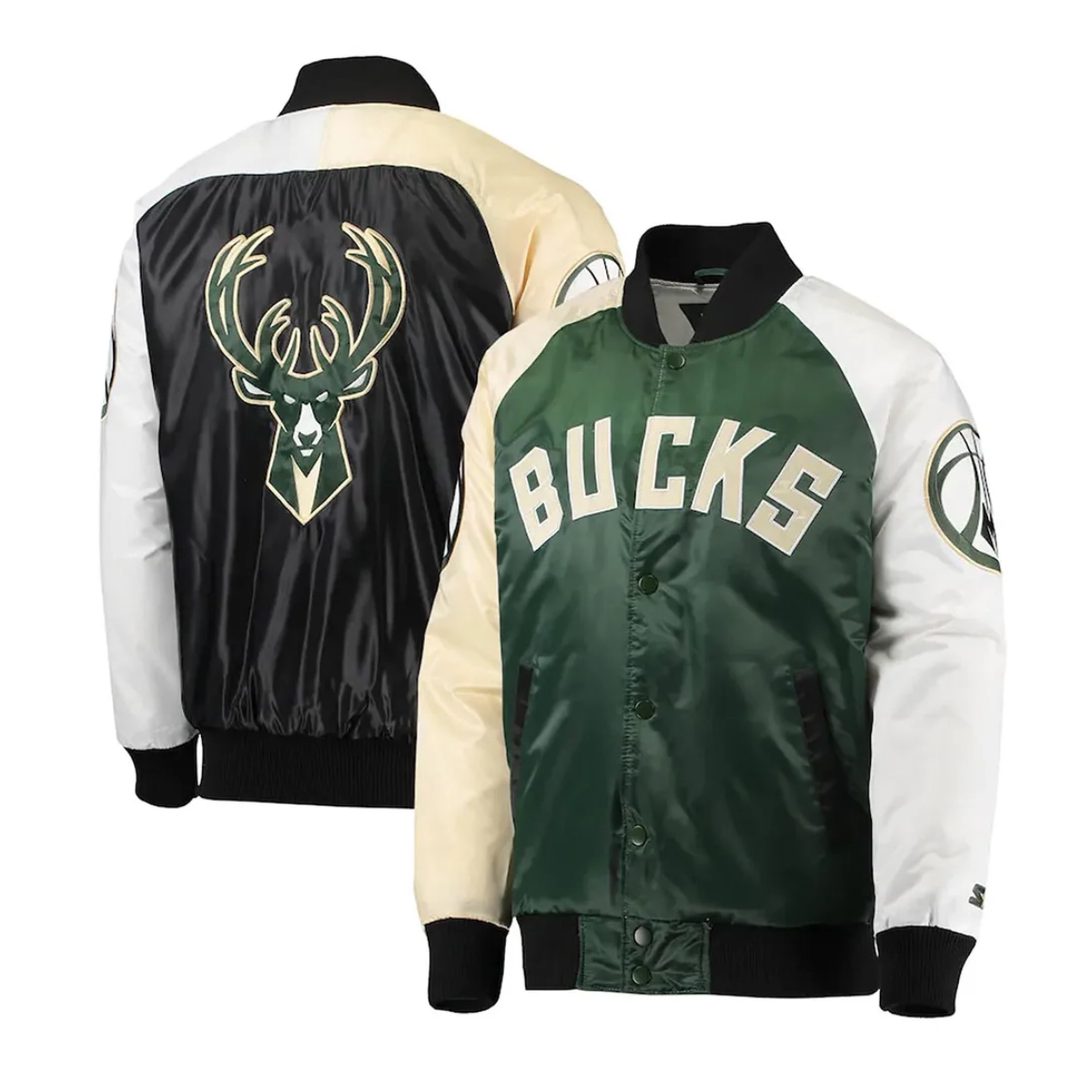 Milwaukee bucks tricolor remix satin bomber jacket