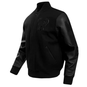 Milwaukee bucks triple black wool leather varsity jacket 1