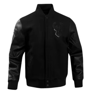 Milwaukee bucks triple black wool leather varsity jacket