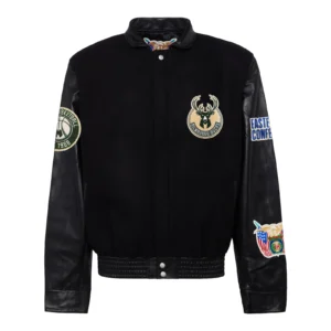Milwaukee bucks wool leather varsity jacket black 1