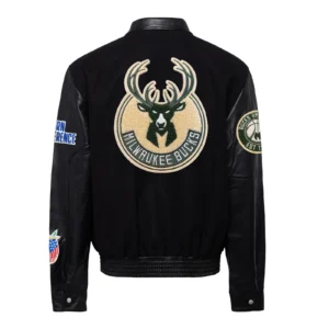 Milwaukee bucks wool leather varsity jacket black 2