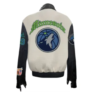 Minnesota timberwolve wool leather varsity jacket white black 1 1
