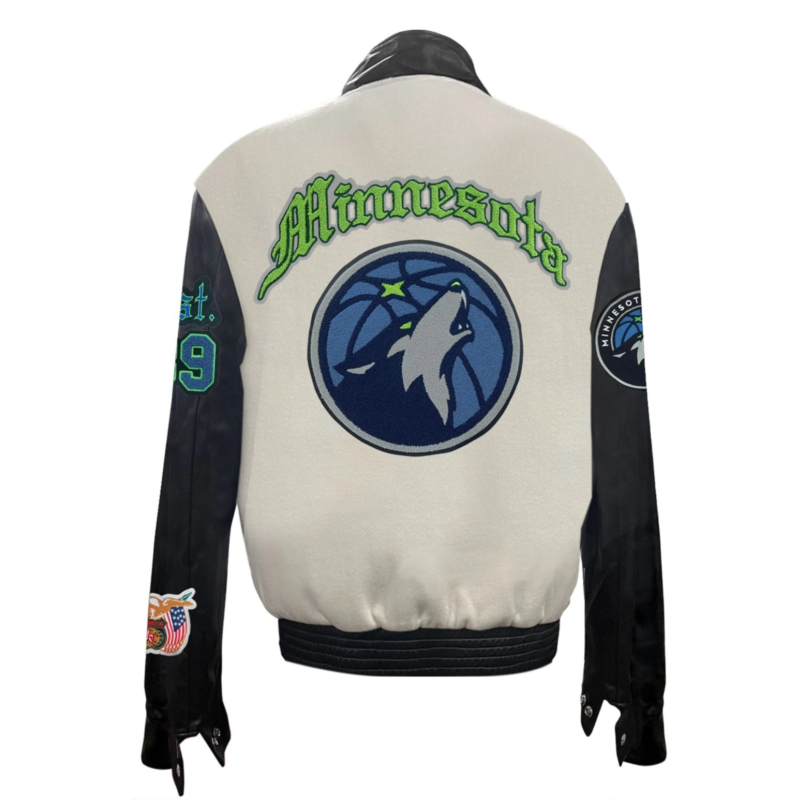 Minnesota timberwolve wool leather varsity jacket white black 1 1