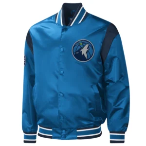 Minnesota timberwolves force play satin varsity jacket blue 2